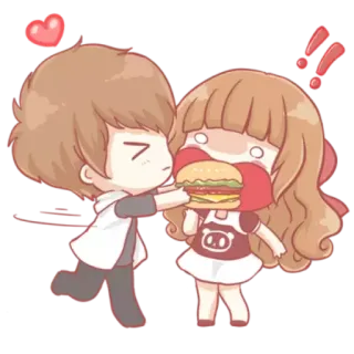 😟 cartoon, cute, couple, burger, food, love telegram sticker