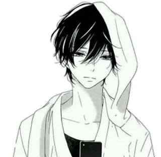 😕 Anime, Manga, Felpa con cappuccio, Triste, Ragazzo, Bianco e nero telegram sticker
