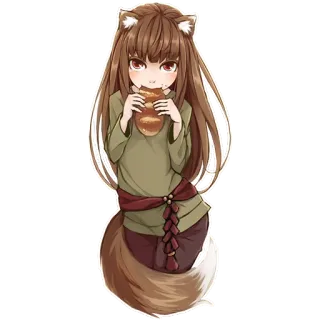 🍞 Holo Spice and Wolf Аниме, Холо, Волчица и пряности, Девочка-волк, Кэмономими, Еда, Хлеб, Милый telegram sticker