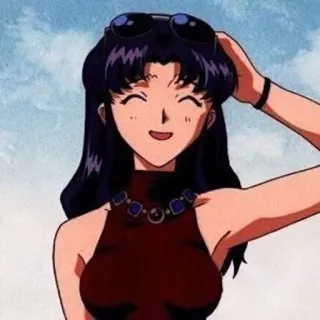 🌟 Misato Katsuragi Neon Genesis Evangelion Anime, Charakter, Frau, Sonnenbrille, lächelnd telegram sticker