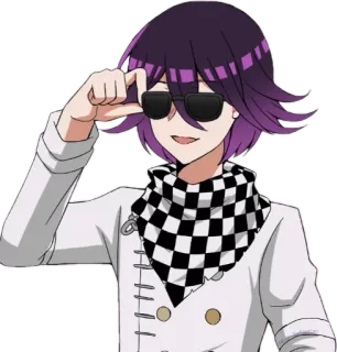 😎 Kokichi Oma Danganronpa V3: Killing Harmony 애니메이션, 오마 코키치, 선글라스, 체크무늬 스카프, 단간론파 telegram sticker