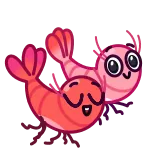 👩‍❤️‍💋‍👨 crevette, dessin animé, mignon, créature marine, nourriture, kawaii, fruits de mer, animal whatsapp sticker