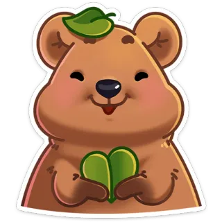 ☺️ Bär, niedlich, kawaii, Tier, Cartoon, Blatt, lächelnd whatsapp sticker
