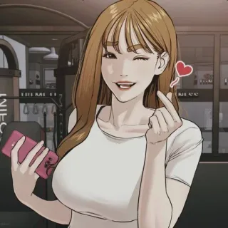 💋 vrouw, cartoon, personage, hart, knipoog, glimlach telegram sticker