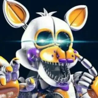 🌟 Lolbit Five Nights at Freddy's lolbit, fnaf, animatrónico, miedo, videojuego, naranja, blanco telegram sticker