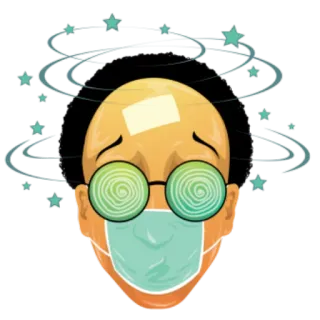 😷 tonto, doente, dor de cabeça, desenho animado, estrelas, lesão, máscara médica telegram sticker