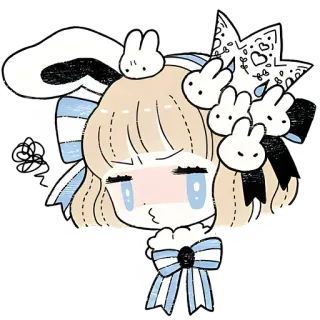 😔 cartoon, anime, girl, cute, bunny, kawaii telegram sticker