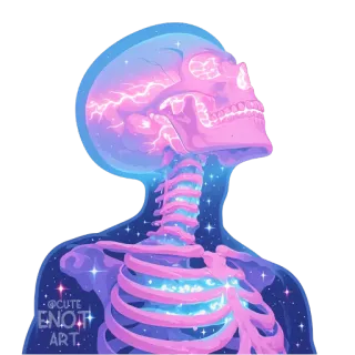🌌 skull, anatomy, skeleton, galaxy, stars, pink, blue telegram sticker