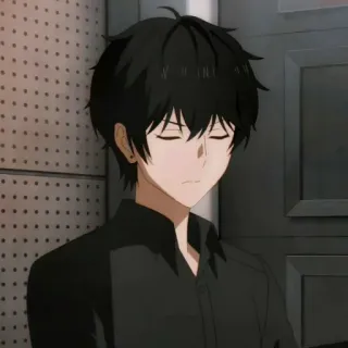 🕳 Anime, Pelo negro, Hombre, Serio, Retrato whatsapp sticker