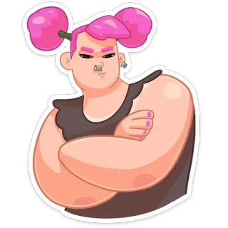 😔 人物, 粉色头发, 人物, 卡通, 贴纸 telegram sticker