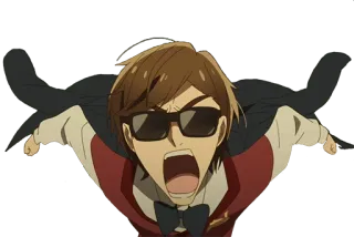 😡 Аниме, Солнцезащитные очки, Кричит, Персонаж, Куртка, Восторженный telegram sticker