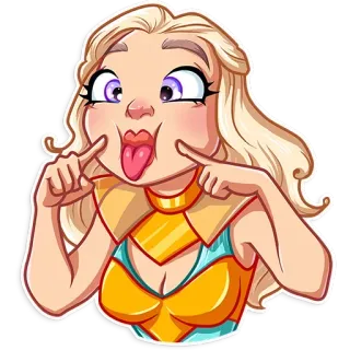 😛 Dessin animé, Femme, Visage, Drôle, Idiot, Blonde, Personnage, Pose telegram sticker