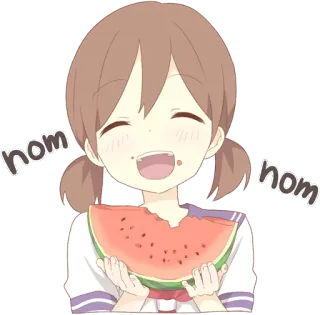 🍉 nom nom watermelon, eating, cute, anime, girl, nom telegram sticker