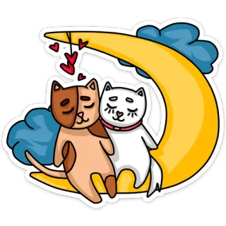 💑 кошки, луна, любовь, сердечки, милые, животные, каваий whatsapp sticker