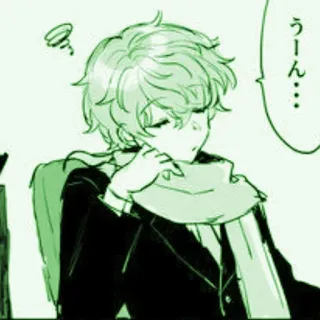 🌟 うーん... Anime, Manga, Khăn quàng cổ, Suy nghĩ, Xanh lá cây, Minh họa whatsapp sticker