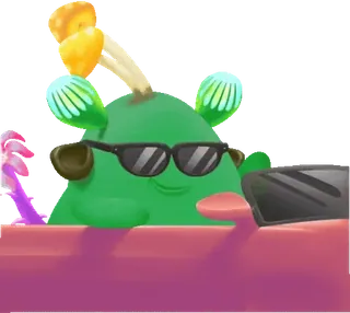 😎 Cartone animato, Personaggio, Occhiali da sole, Guidare, Creatura, Verde telegram sticker
