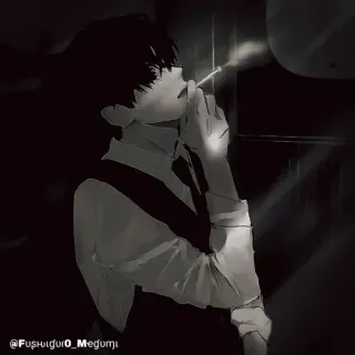 🚬 Fushiguro_Megumi Anime, Cigarrillo, Fumar, Adolescente, Blanco y Negro whatsapp sticker