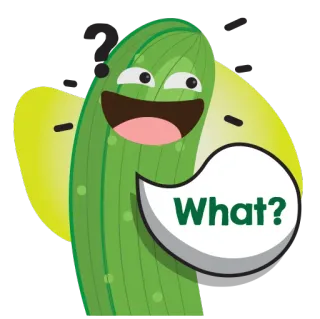 😯 What? соленый огурец, вопрос, мультфильм, еда, овощ, милый telegram sticker