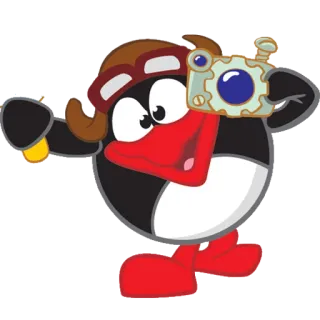 😀 Dibujos animados, Pingüino, Aviador, Cámara vintage, Divertido, Caprichoso whatsapp sticker