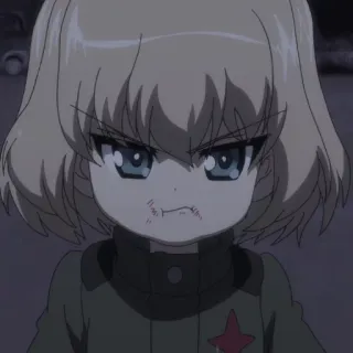 😠 Katyusha Girls und Panzer Anime, Chica, Enojada, Militar, Tanque telegram sticker