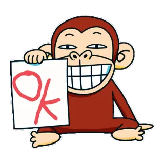👌 OK 猴子, 好的, 同意, 批准, 可爱, 卡通 telegram sticker