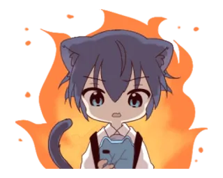 🐱 Аниме, Кот, Пламя, Милый, Стикер, Мультфильм whatsapp sticker