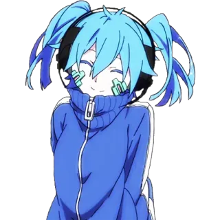 😊 аниме, девушка, голубые волосы, мультфильм, персонаж, улыбается telegram sticker