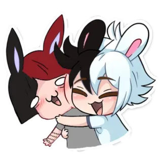 🤗 애니메이션, 만화, 귀여운, 토끼, 친구, 포옹, SD캐릭터 telegram sticker