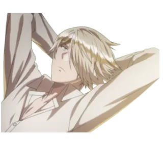 🤔 Anime, Homme, Costume blanc, Cheveux blonds, Détente, Décontracté whatsapp sticker