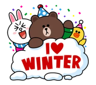 🌥 I ❤️ WINTER ฤดูหนาว, หิมะ, น่ารัก, สัตว์, กระต่าย, หมี, เป็ด telegram sticker