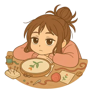🙁 bordado, artesanato, hobby, costura, tricô, menina, bonito, preguiçoso telegram sticker