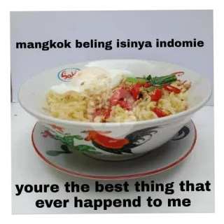 🍲 mangkok beling isinya indomie youre the best thing that ever happend to me indomie, noodles, ramen, food, bowl, romantic, meme, affection telegram sticker