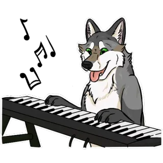 🎹 lobo, dibujos animados, teclado, animal, música whatsapp sticker
