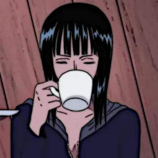 📜 Nico Robin One Piece 动漫, 海贼王, 妮可·罗宾, 咖啡, 喝, 放松 telegram sticker