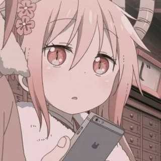 🐉 anime, girl, cute, pink hair, phone, flower telegram sticker