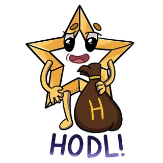 😌 HODL! cripto, hodl, inversión, estrella, bolsa de dinero, finanzas, meme telegram sticker