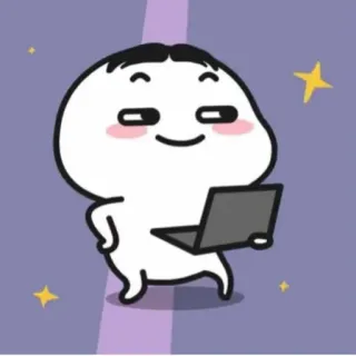 😒 dessin animé, ordinateur portable, personnage, mignon, marche, sourire telegram sticker
