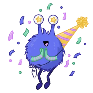 😳 派对, 庆祝, 怪物, 彩带, 可爱, 卡通 telegram sticker