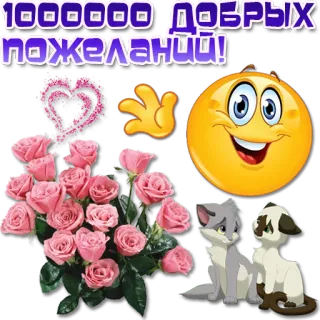 😀 1000000 добрых пожеланий! fiori, cuore, emoji, gatti, saluti, russo telegram sticker