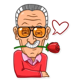 ☺️ Stan Lee Stan Lee, comic book, rose, love, heart, greeting, cartoon, sticker telegram sticker