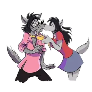 😘 lobo, beso, dibujos animados, amor, pareja telegram sticker