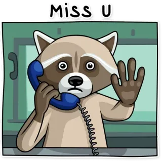 ❤ Miss U szop, tęsknię za tobą, telefon, kreskówka, zwierzę, uroczy telegram sticker