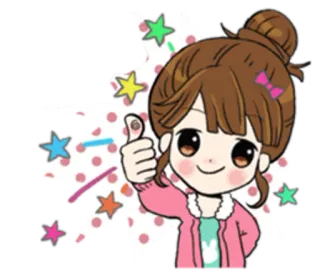 👍 cô gái, nhãn dán, hoạt hình, giơ ngón tay cái, dễ thương, hình minh họa telegram sticker