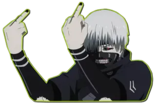 🖕 Ken Kaneki Tokyo Ghoul Anime, Personaje, Dedo corazón, Ofensivo telegram sticker