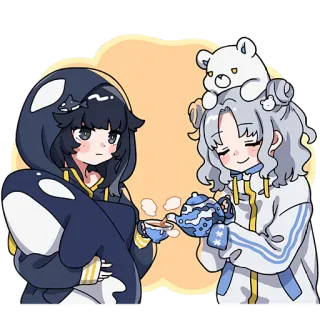 ☕ アニメ, お茶, クジラ, クマ, かわいい, キャラクター telegram sticker