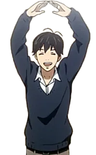 🙆‍♂ Anime, Personaje, Sonrisa, Feliz, Chico, Gesto, Manos whatsapp sticker
