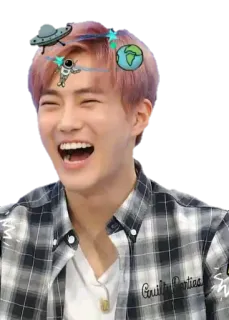 😂 man, laughing, happy, person, korean, pink hair, astronaut, earth, ufo telegram sticker