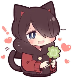 🍀 Anime, Fortuna, Gatto, Quadrifoglio, Carino, Cartone animato whatsapp sticker
