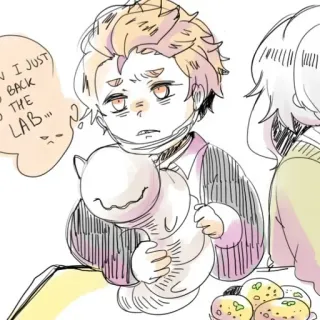 ✂️ WHEN I JUST GET BACK TO THE LAB... Anime, Charakter, Labor, Wissenschaft, Traurig telegram sticker