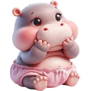 🥹 hipopotam, dziecko, słodki, kreskówka, zwierzę, różowy telegram sticker